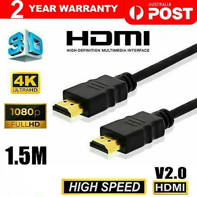 $3.99 • Buy 1.5M HDMI Cable V2.0 4K Ultra HD 3D High Speed Ethernet Black AU OZ Seller