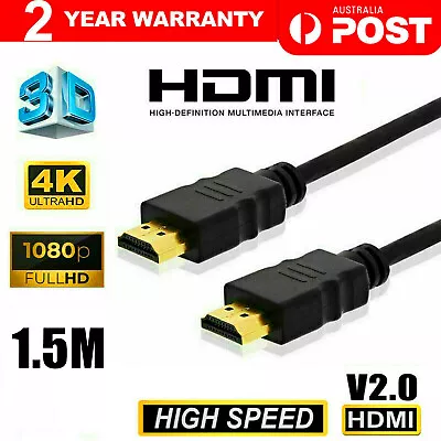 1.5M HDMI Cable V2.0 4K Ultra HD 3D High Speed Ethernet Black AU OZ Seller • $3.99