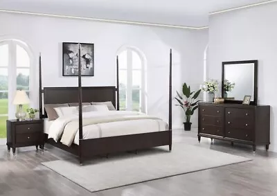 4 Pc Sleek  Four 4 Poster King Bed Ns Dresser Mirror Bedroom Furniture Set • $2099