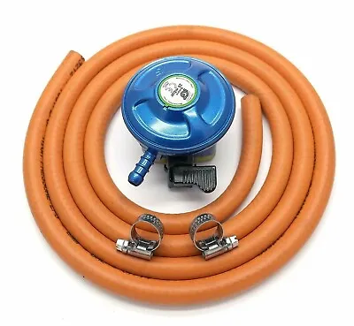 Butane Gas Regulator 2 Meter Hose And Clips Fits Cylinders With 21mm Valve Blue • £14.99