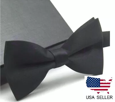 New Tuxedo PreTied Black Bow Tie Satin Matching Adjustable Band Classic USA  • $6.88