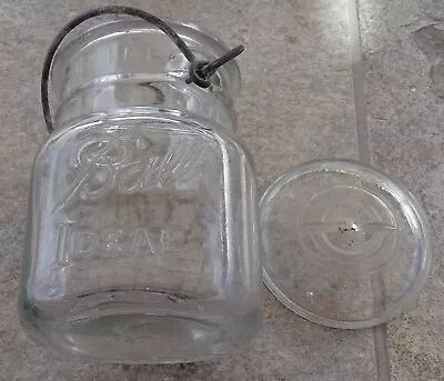 Vintage Square Clear Ball Ideal Pint Jar Glass Lid Wire Bale 1920's • $8.49