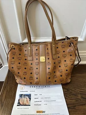 AUTHENTIC MCM Reversible Liz Shopper Tote Bag Visetos Monogram Cognac New • $337