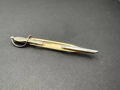 Vintage Swank Sword Knife Mother Of Pearl Color Handle Tie Clip Clasp Gold Tone • $9.99