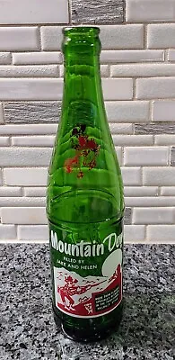 Vtg. 1964 Mountain Dew Green 12 Oz. Hillbilly Soda Bottle Filled By Jake & Helen • $112.99