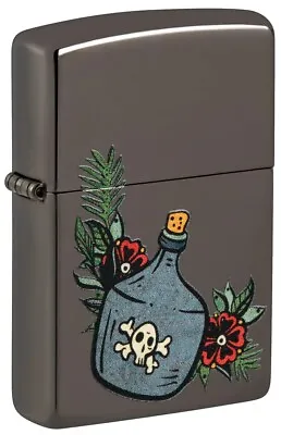 New Zippo Lighter Moon Shine Jug Tattoo Design Brilliant Black Ice® Gift/Boxed • £39.40