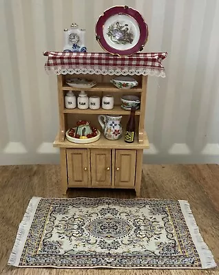 £14.99 • Buy Dolls House 1/12 Wooden Kitchen Dresser With Rug And Accessories - VGC
