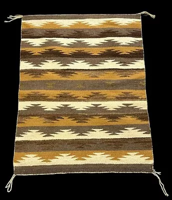 Vintage Hand-Woven Wool Rug Navajo Geometric Design Neutral Colors 2'2 X 2'11 • £221.98