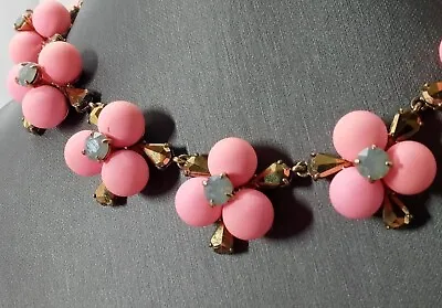 J.Crew Jeweled Pop Pink Gold Tone Statement Necklace Spring Summer Jewelry • $44