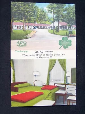 PA Mount Union Motel  22  AAA Recommended Linen Postcard • $4.75