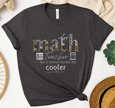 Stylish Teachers Collection- 'Math Teacher'-Silver And Roses Math Theme T-shirt • $19.79