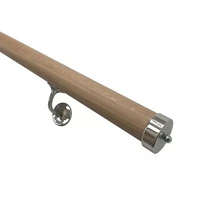 Solid White Oak 44mm Mopstick Wall Mounted Hand Rail Kit In Chrome • £128.79