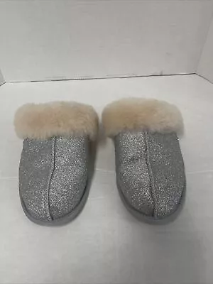 UGG Womens Size US 8 Scuffette II Silver Sparkle Slipper EUC • $50