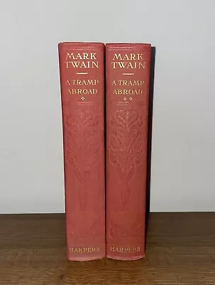 Mark Twain / Harpers ~ Red Hardcovers ~ A TRAMP ABROAD ~ Lot Of 2 Antique Books • $9.99