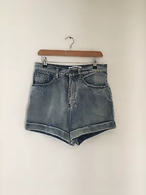 The Rockin Rev Size 12 High Waisted Blue Denim Shorts Mom • $15.15