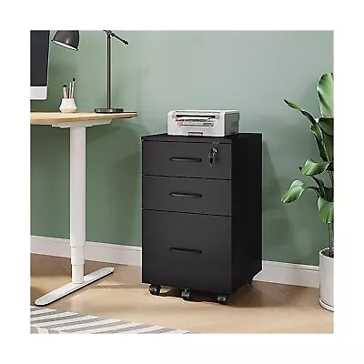 Gyger 3 Drawer File Cabinet With LockWood Under Desk Filing CabinetBlack Mo... • $133.16