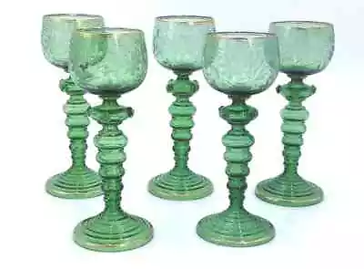 5 19th C Bohemian Moser Glass Goblets • $175