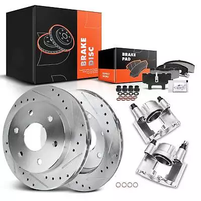 8x Front Drilled Rotor & Ceramic Pad + Brake Caliper For Cadillac Escalade GMC • $183.99