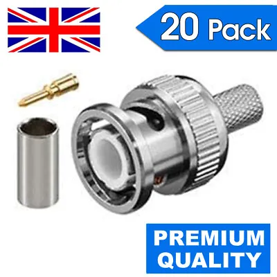 £5.75 • Buy 20x Bnc 3 In 1 Crimp Male Rg59 Connector Adapter Plug Coaxial Coax Cable Cctv Uk