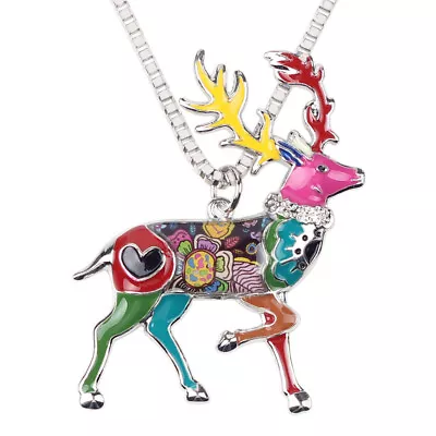 Christmas Enamel Elk Moose Deer Necklace Pendant Gifts Animals Jewelry For Women • $7.99