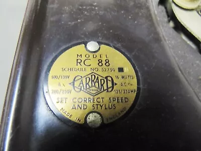Rare GARRARD Early RC88 Brass Roundel MODEL TAG Idler Wheel Turntable 3-Speed  • $25.76