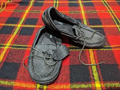 MINNETONKA Black Comfort Moccasin (Mens 10.5) Genuine Moose Hide  • $24.99