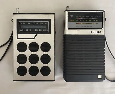 Two X Vintage AM FM Portable Pocket Radios FOR REPAIR Philips AL 075 + DHM-95 • $20