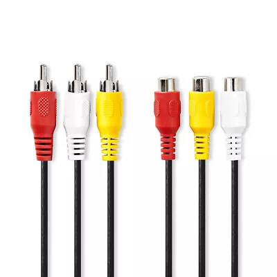 Triple 3 X RCA Phono EXTENSION Male To Female Audio Video Cable 2m 3m 5m Cable • £3.97