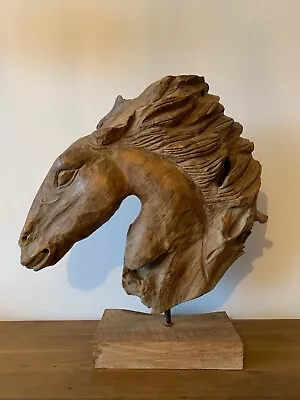 HandCarved Wooden Horse Head Statue Teak Statue Handmade Woodcarving  • £95