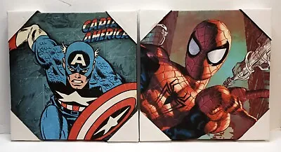 $20 • Buy Marvel 8  X 8  Canvas Wall Art Decor Bundle Spider-Man + Captain America 