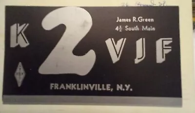 VTG QSL Card K2VJF FranklinvilleNY Dated Aug 1960. QSL • $4.65