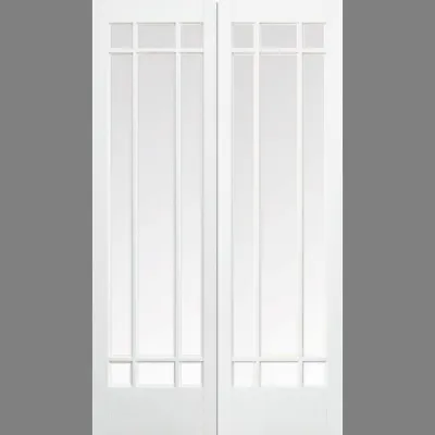 Internal Manhattan White Prime Plus Rebated Pairs Clear Bevelled Glaze Doors • £154.99