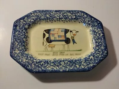 Molly Dallas Spatterware Cow Blue 8 X6  Plate Ceramic Americana Flag Animal Cows • $14.99