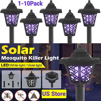 Outdoor Solar Power Mosquito Insect Killer LED Light UV Trap Fly Bug Zapper Lamp • $64.39