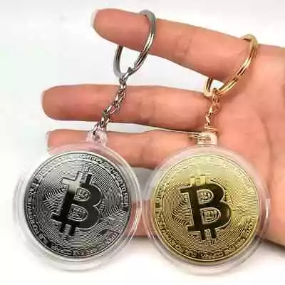 Metal Commemorative With Plastic Case 1X Gold/Silver Physical BitCoin Keychain • $5.60