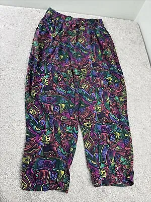 Parachute Pants Womans Large Abstract Design Neon Colors USA Vintage 80s • $39.95