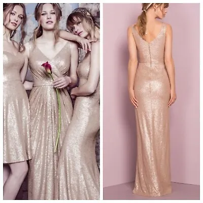 Kelsey Rose 18626A Gold Embellished Long Wedding Cocktail Maxi Dress UK 14 42 • £139.99