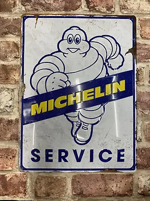 Michelin Tyres Service Large Retro Style Embossed Metal Sign. Mancave Garage • £19.95