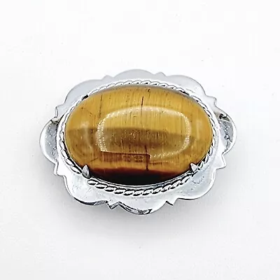 Vintage Mizpah Brooch Silver Tone & Tiger Eye Stone • £12.99