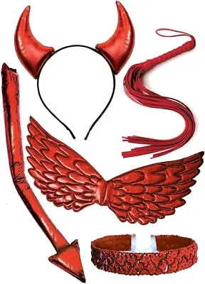 $14.99 • Buy OLYPHAN Devil Costume For Women Accessories Set 5 PC Red Horns Headband- B24