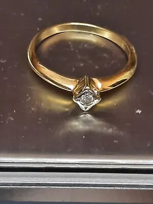 Pretty 9ct Gold Diamond Solitaire Ring Size O • £110