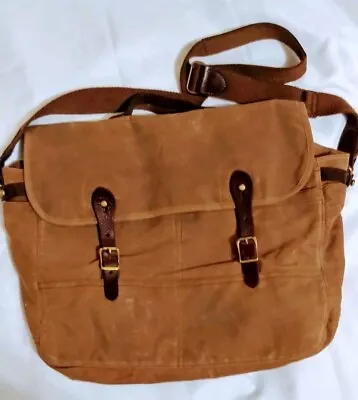 J Crew Messenger Bag Tan Waxed Canvas Leather Buckles Mens Weekender Laptop • $60