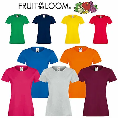 £4.99 • Buy Ladies Plain T-Shirts Womens Fruit Of The Loom Coloured Cotton Fitted Tee Shirts