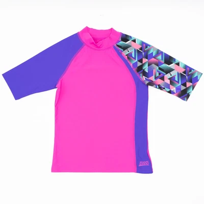 £15.26 • Buy Zoggs Girls Sun Top Pink Swimming Short Sleeve Rash Vest UPF Protection 50+