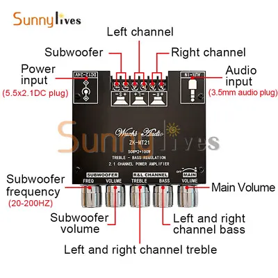 Bluetooth 5.0 Overweight Subwoofer Amplifier Board High Low Tone AMP AUX ZK-MT2 • $20.99