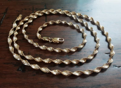 £15.54 • Buy Vtg Y925 Italy Sterling Silver Gold Diamond Cut Herringbone Twist Chain 24 #319b