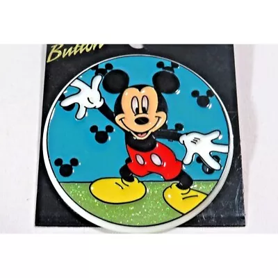 1985 Disney Dancing Mickey Mouse Blue Sparkle Button Acrylic Made In USA On Card • $13.49