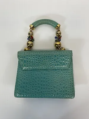 Rare Vtg Gianni Versace Light Blue Leather Croc Embossed Bag • $388