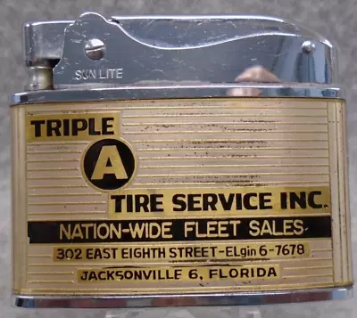 Vintage-RARE-Triple  A  Tire Service Jacksonville Flat Advertising Lighter 1962 • $29.99