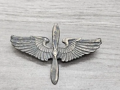 US Army Air Corps 925 Sterling Silver WWII Era Collar Pin Wings Propeller • $39.99